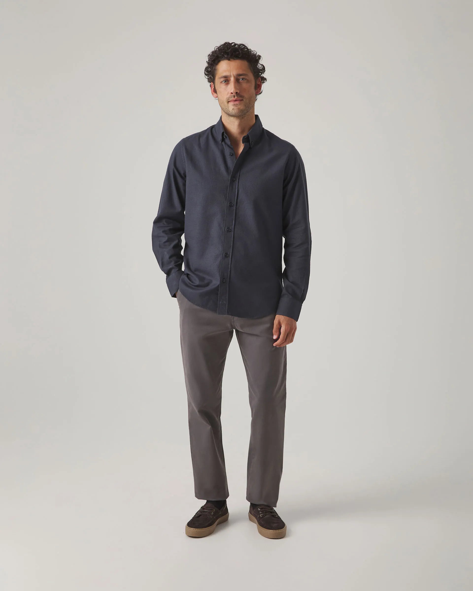 Camisa de pata de gallo azul marino