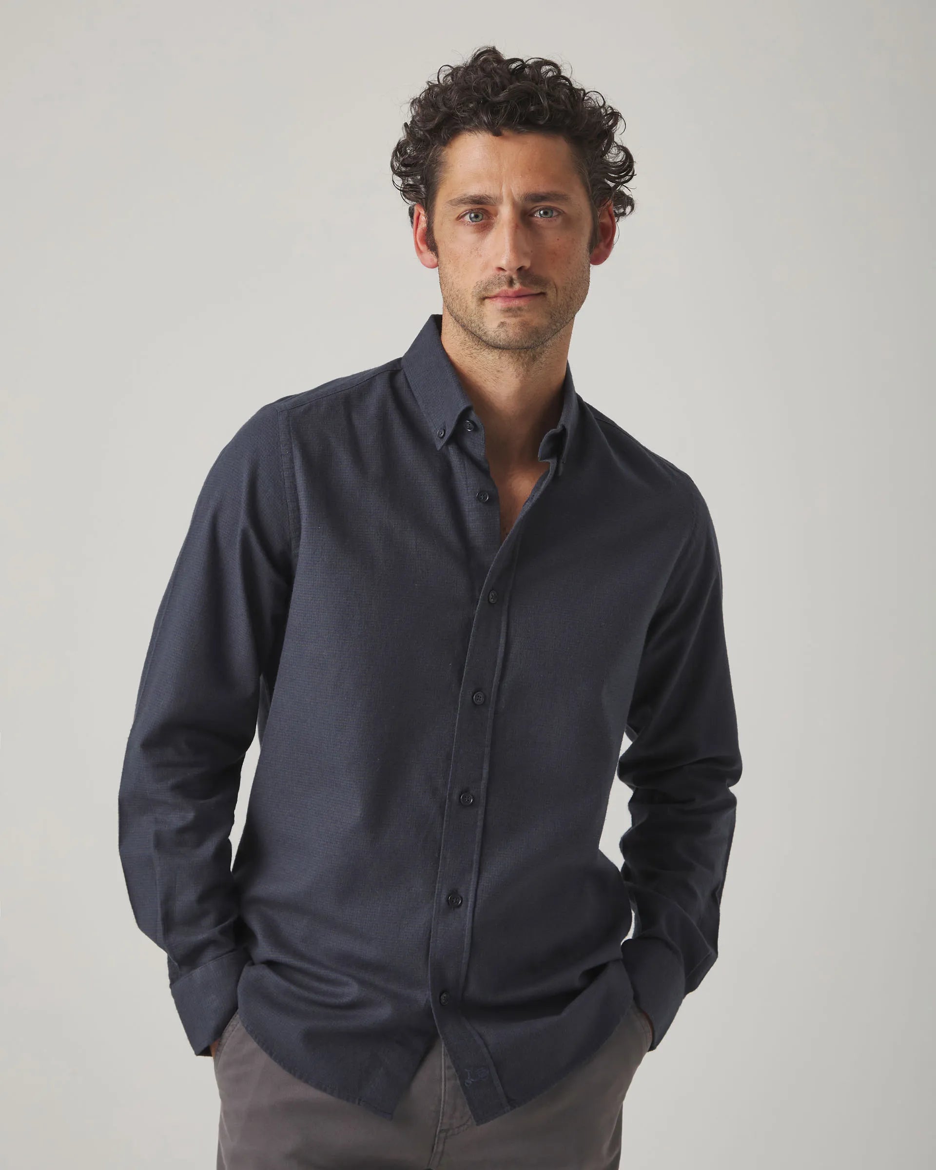 Camisa de pata de gallo azul marino