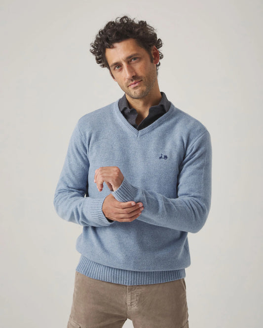 Jersey cuello pico en azul