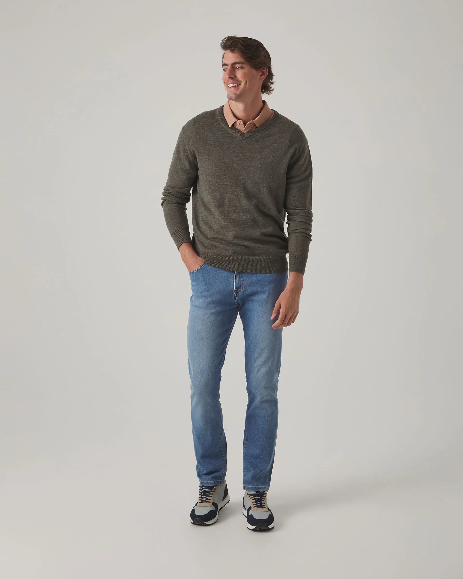 Jersey lana cuello pico verde