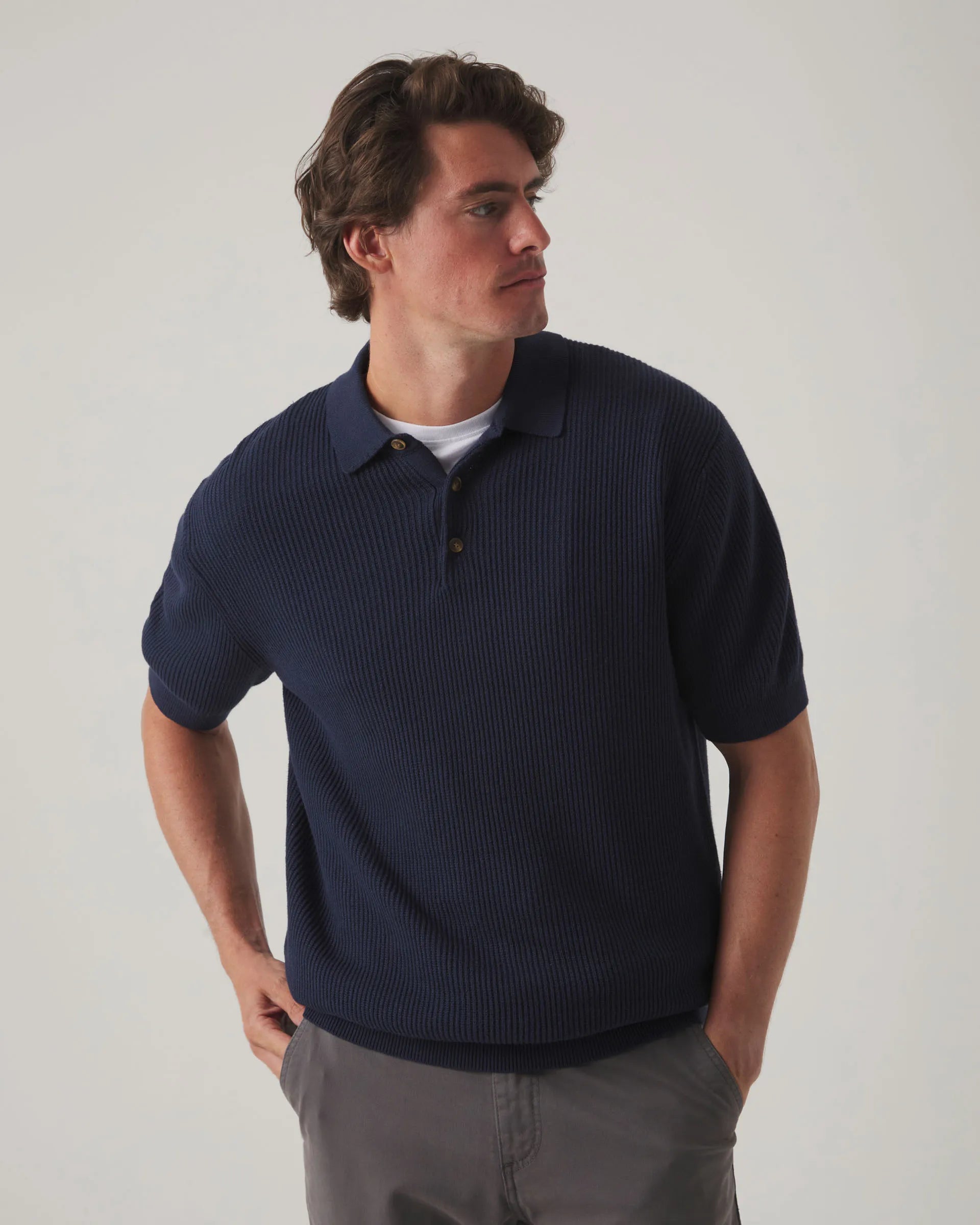 Polo de punto liso azul