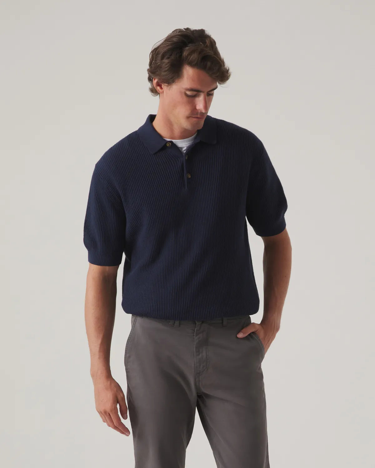 Polo de punto liso azul