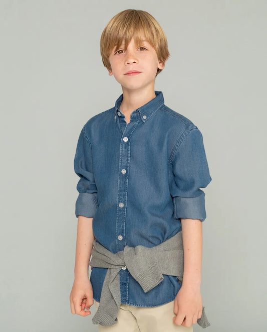 Camisa de niño azul denim