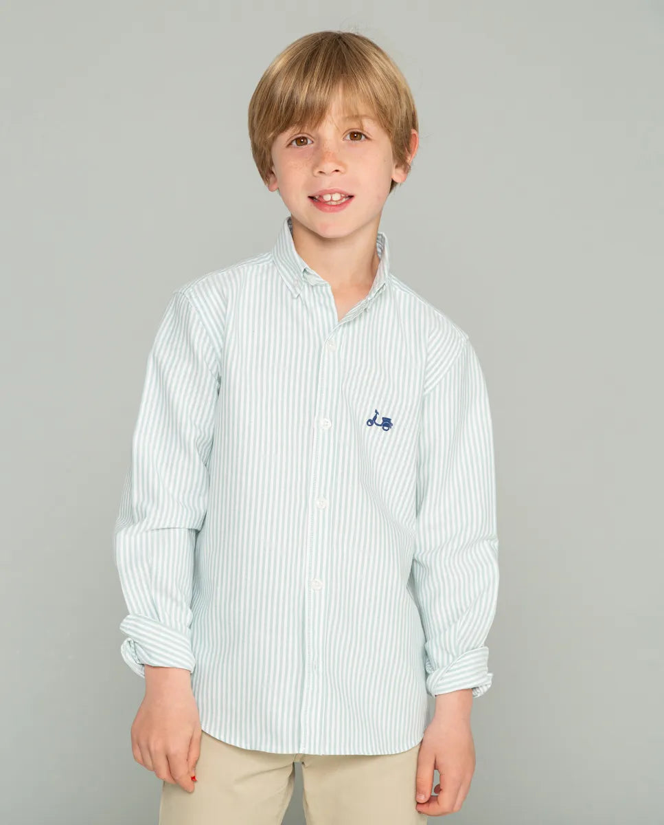 Camisa oxford de niño de rayas verde