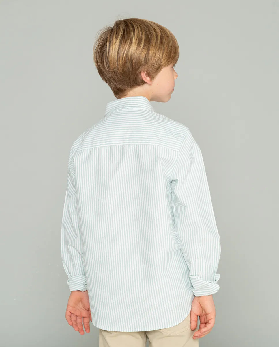Camisa oxford de niño de rayas verde