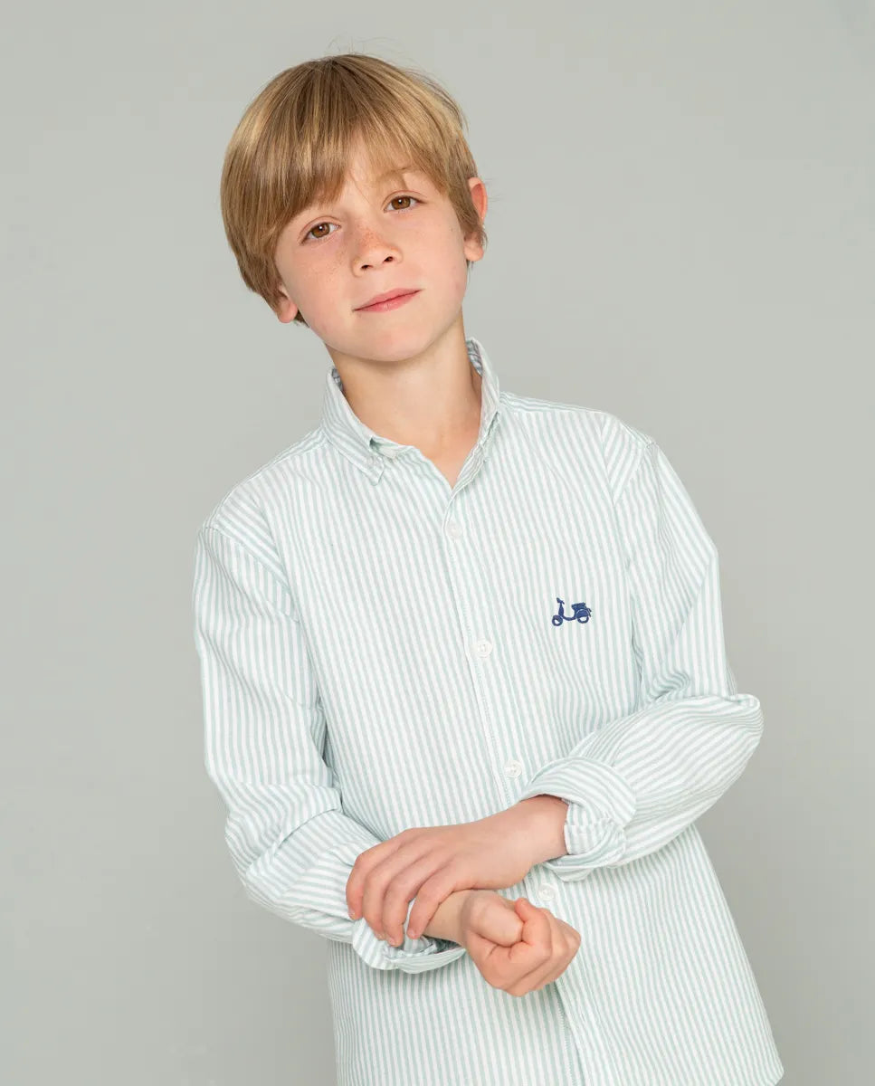 Camisa oxford de niño de rayas verde
