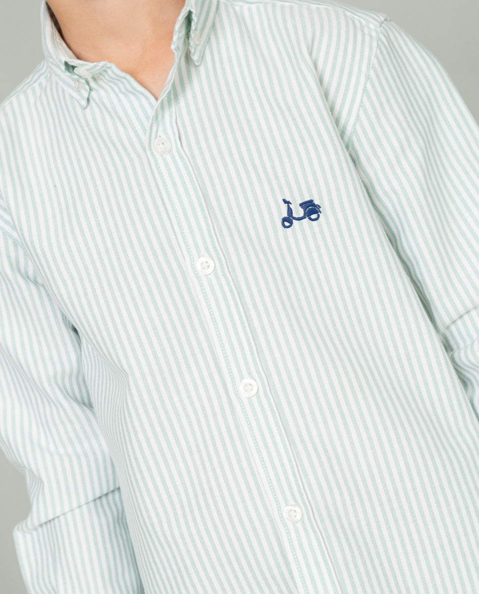 Camisa oxford de niño de rayas verde