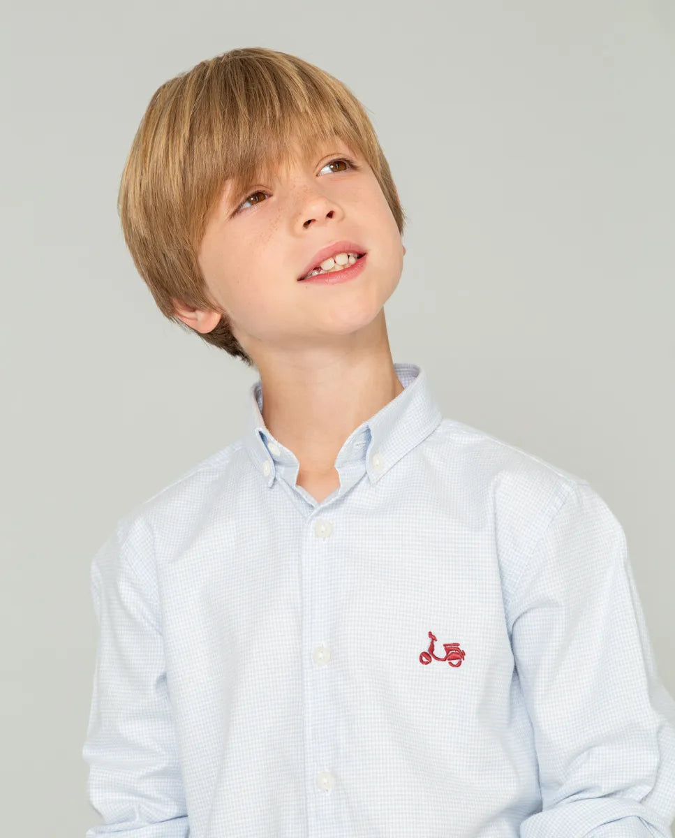 Camisa de niño pata de gallo azul