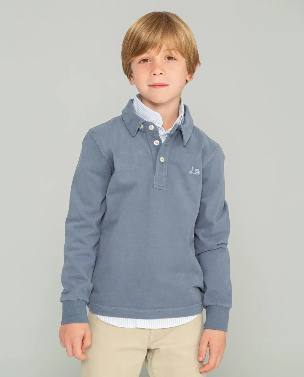 Polo de niño manga larga azul