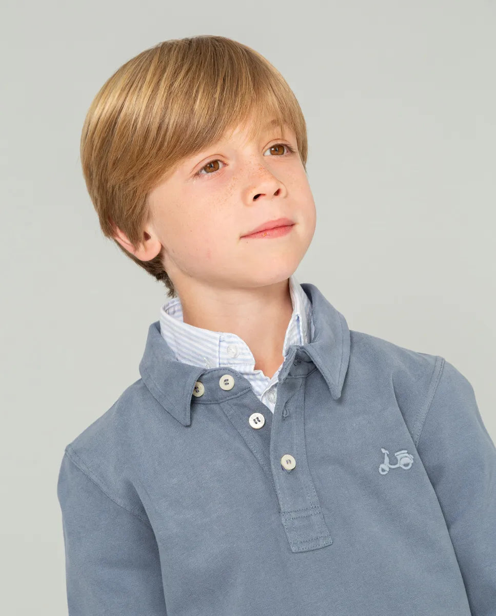 Polo de niño manga larga azul