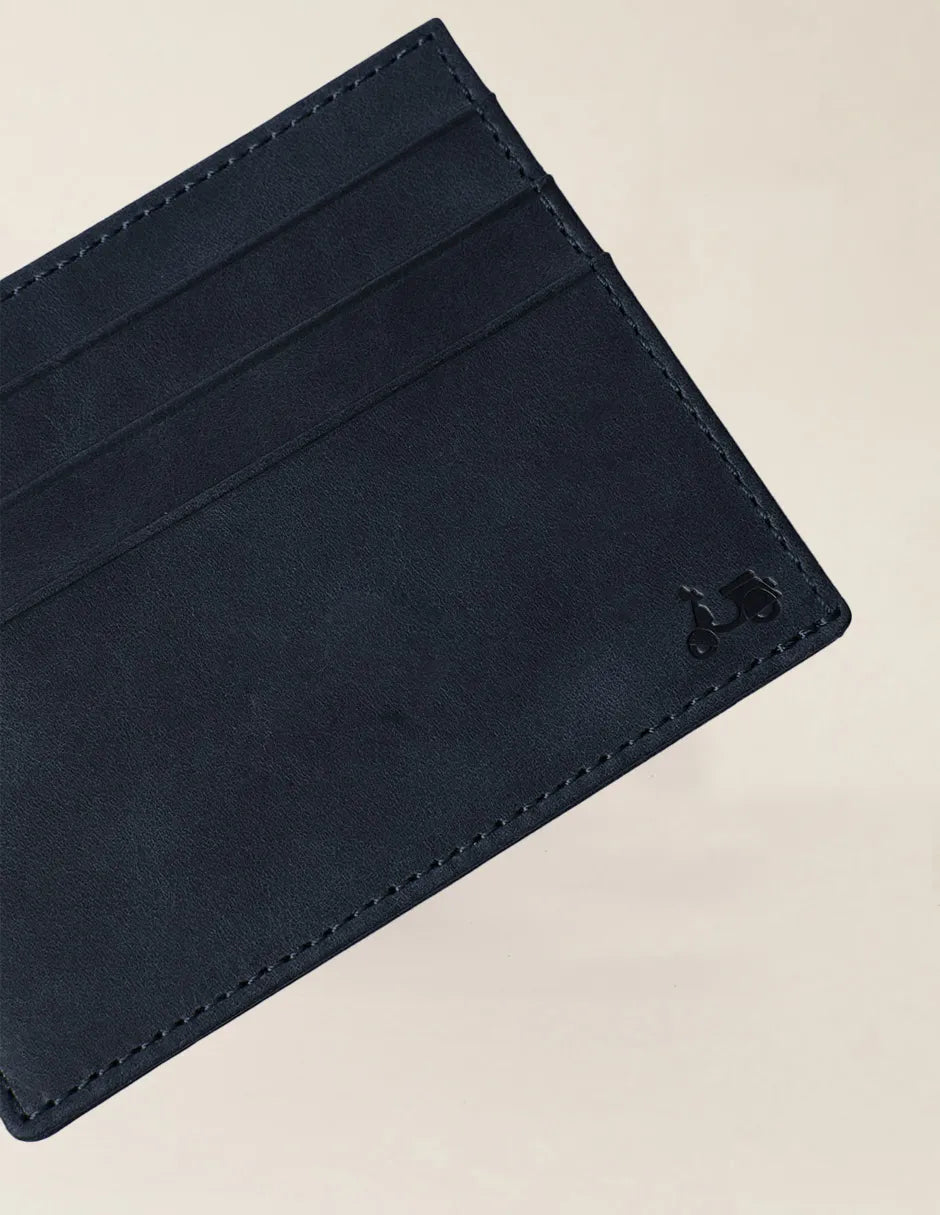 Tarjetero marino de piel con logo