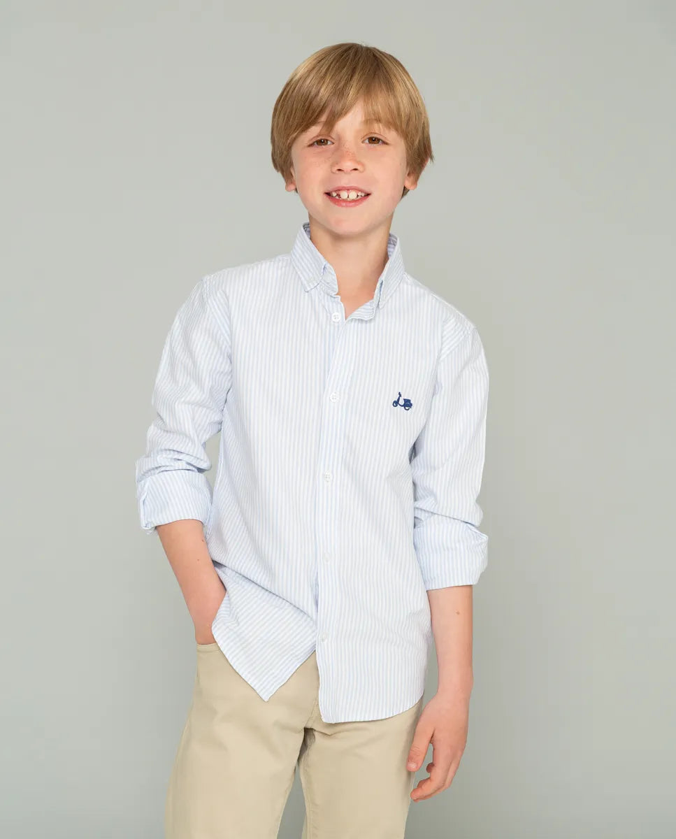 Camisa de niño oxford de rayas azul