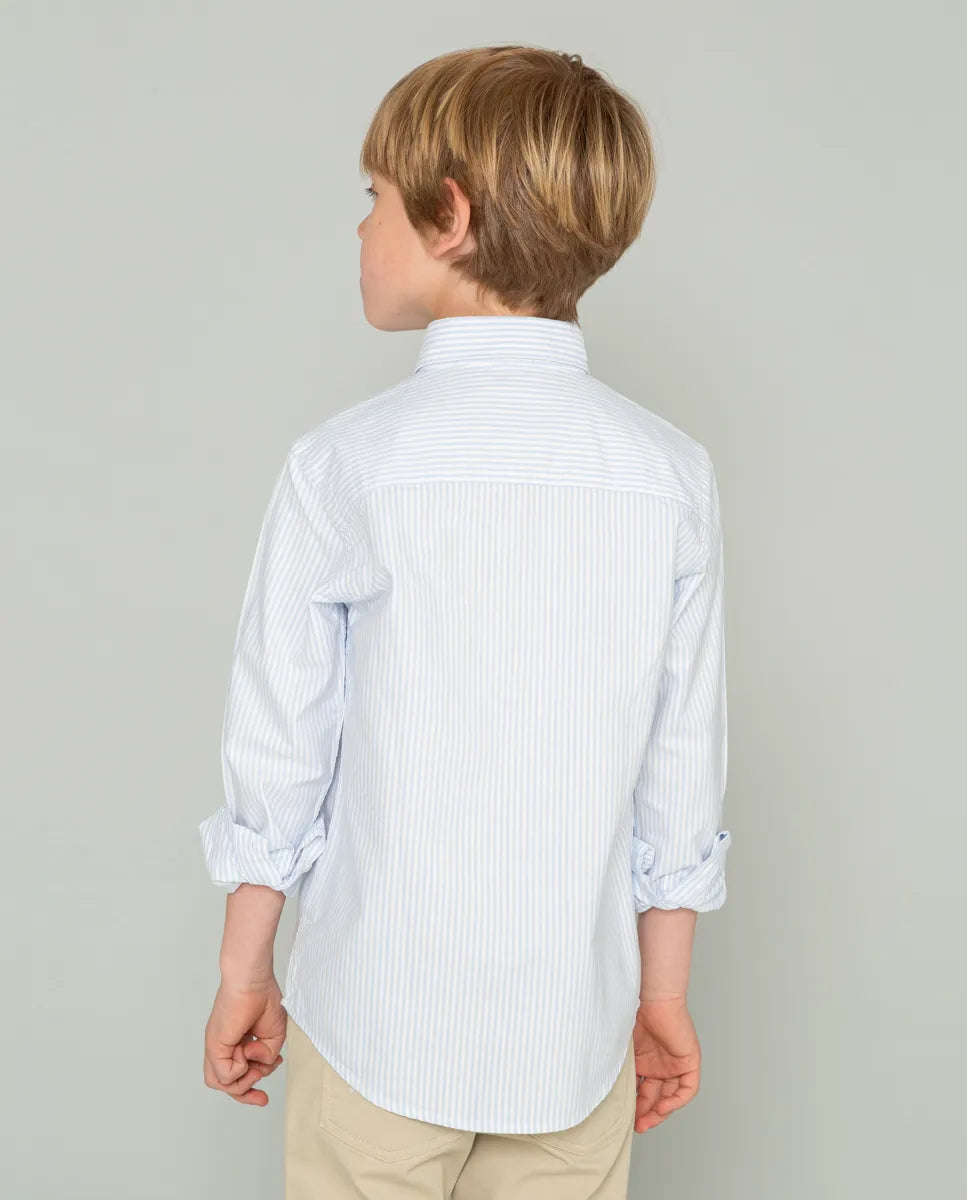 Camisa de niño oxford de rayas azul