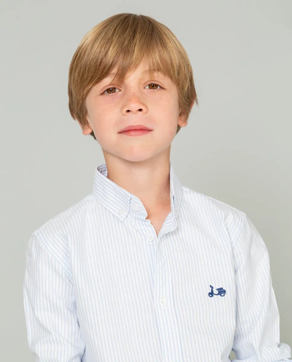 Camisa de niño oxford de rayas azul