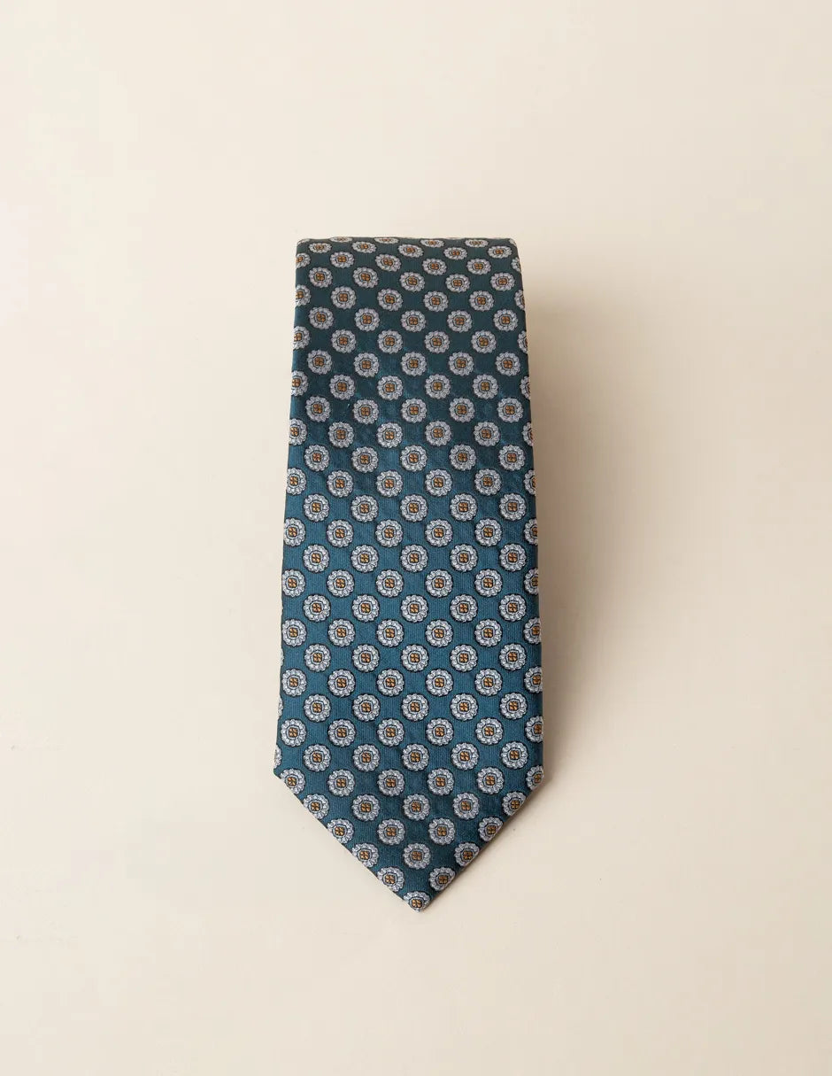 Corbata de seda de flores azul