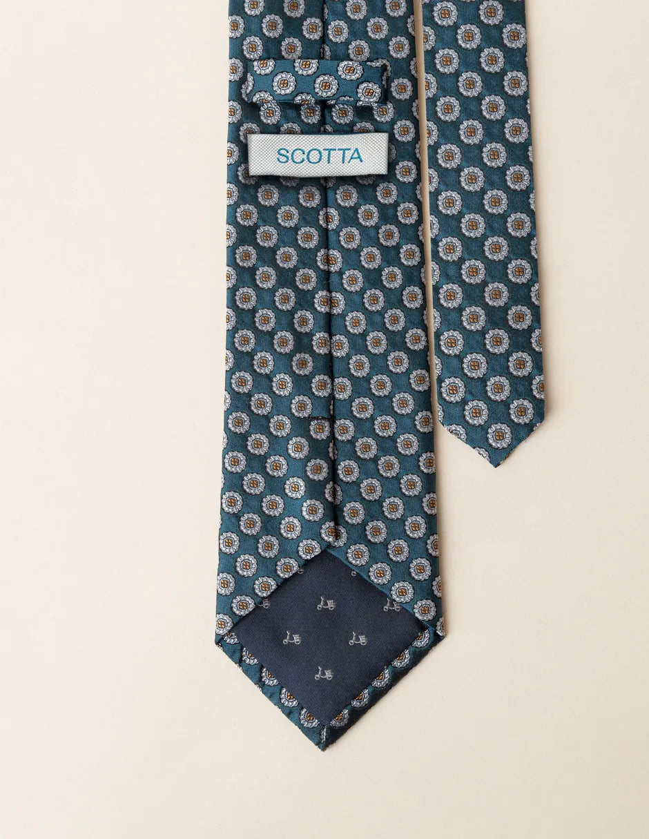 Corbata de seda de flores azul