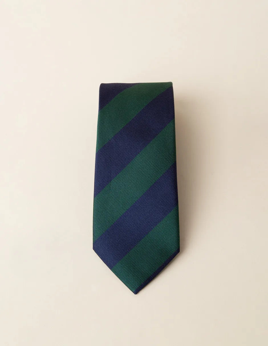 Corbata a rayas marino y verde