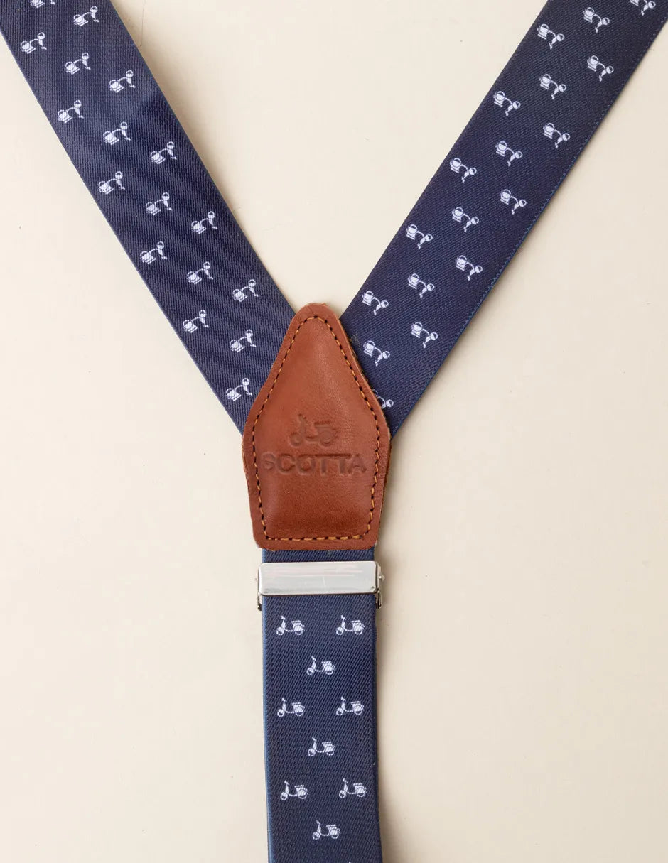 Tirante azul estampado con motos