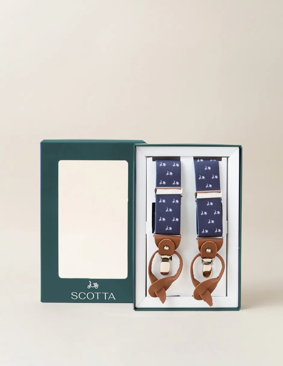 Tirante azul estampado con motos