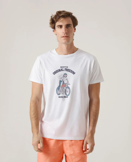 Camiseta Moto Girl Blanco