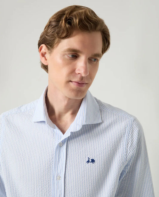 Camisa raya seersucker celeste | SCOTTA
