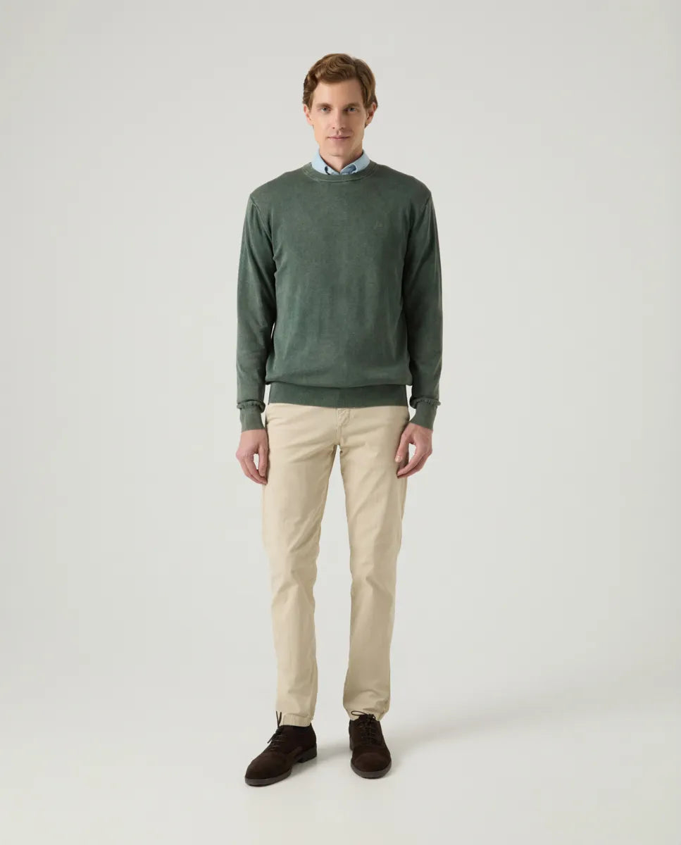 Jersey Lavado Crew Neck Cotton Khaki