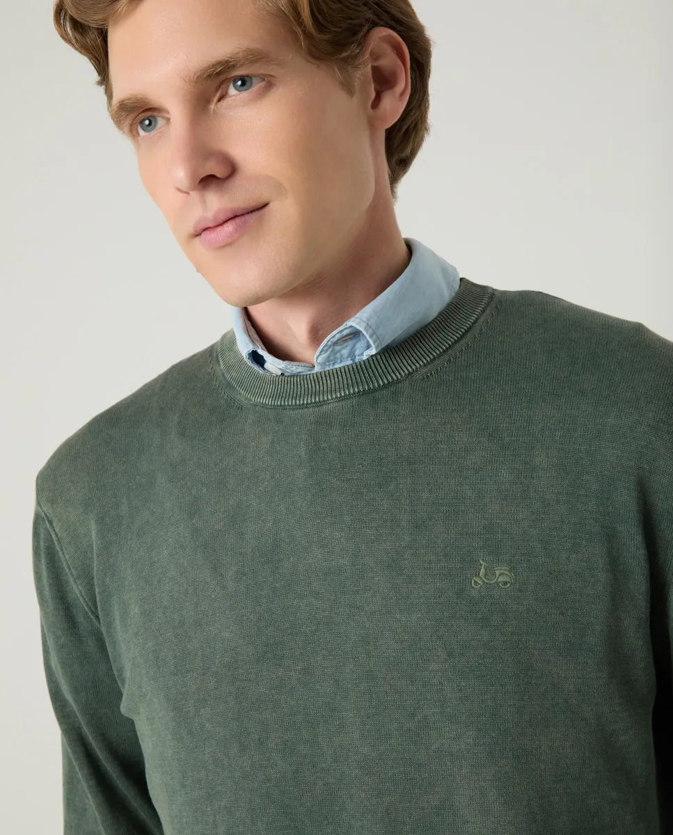 Jersey Lavado Crew Neck Cotton Khaki