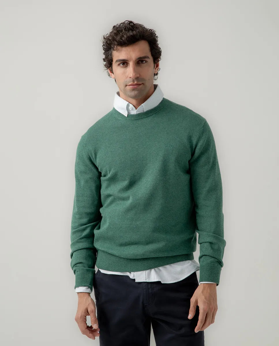 Jersey classic crew neck cotton verde botella | SCOTTA