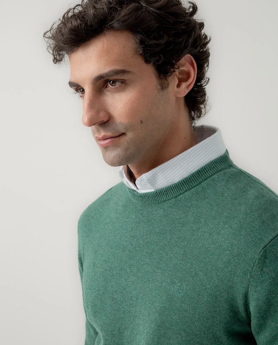 Jersey classic crew neck cotton verde botella | SCOTTA