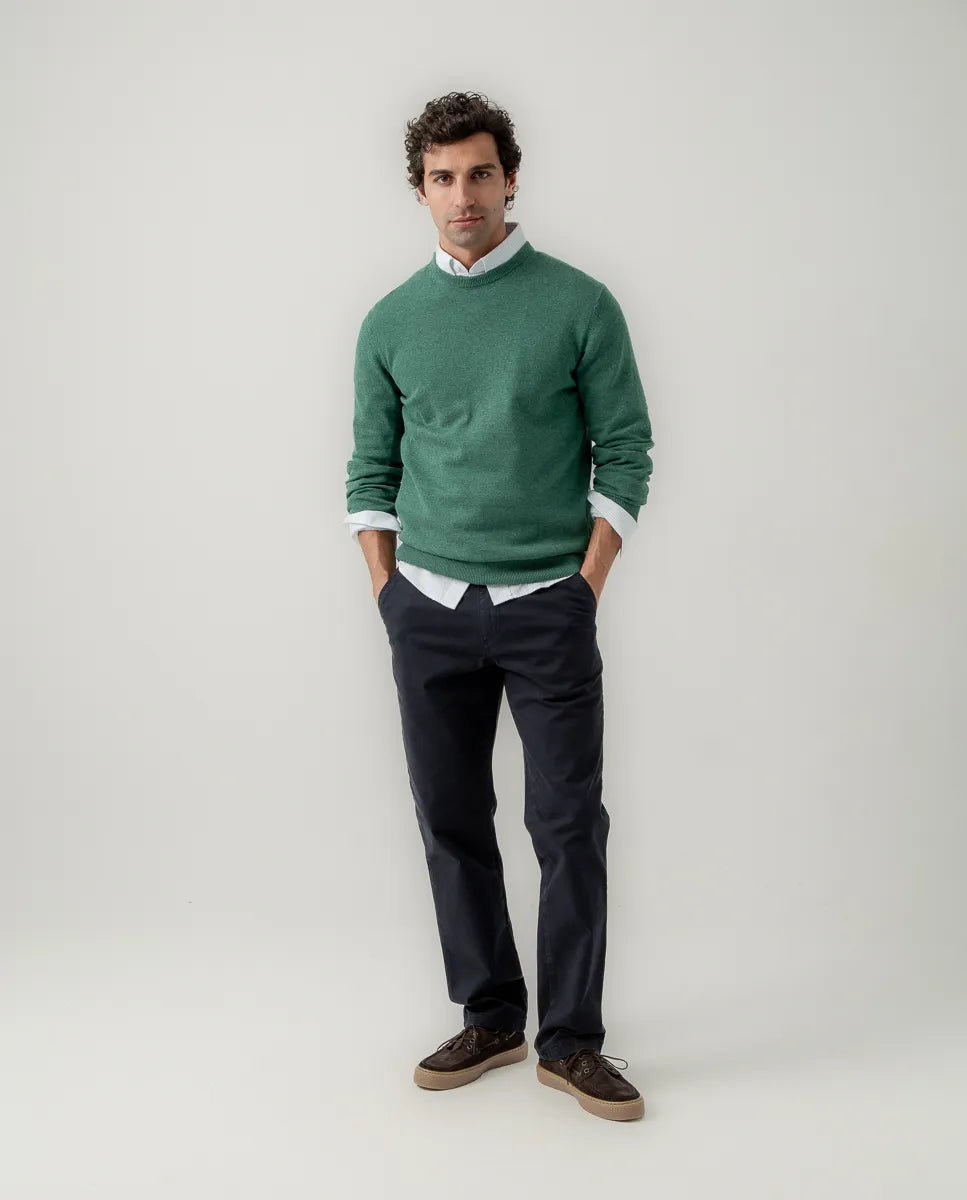 Jersey classic crew neck cotton verde botella | SCOTTA