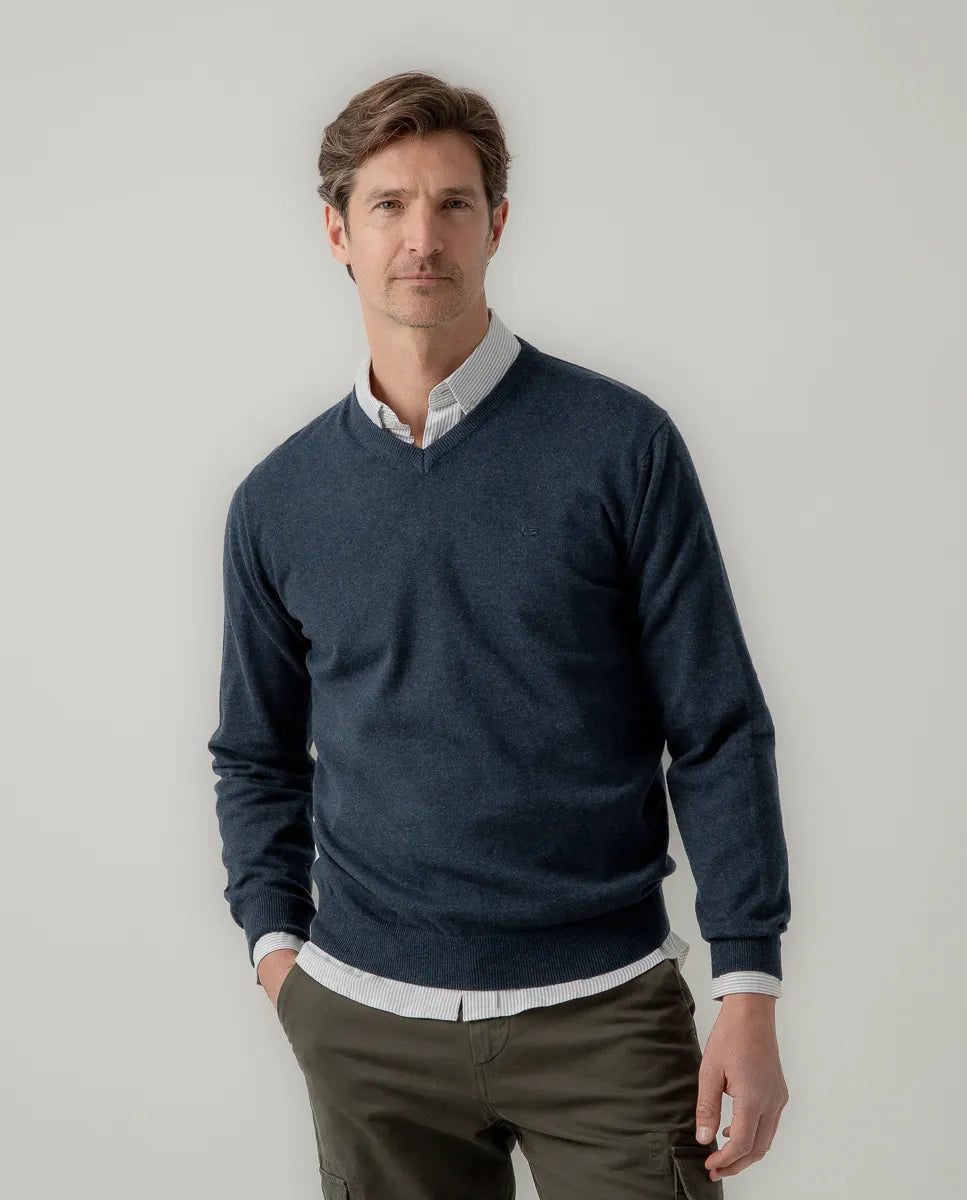 Jersey Classic V Neck Cotton Marino | SCOTTA