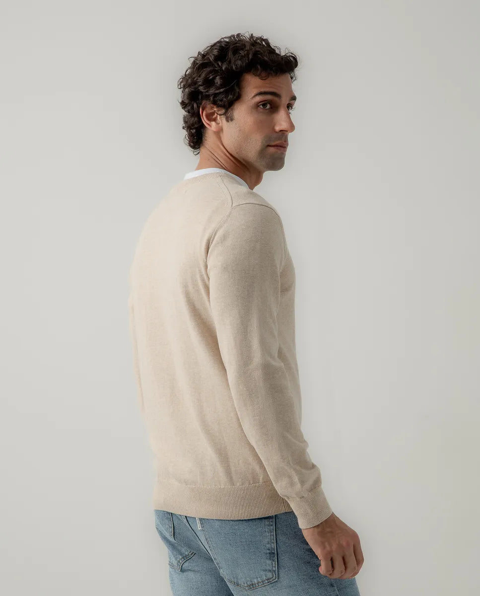Jersey Classic V Neck Cotton Beige | SCOTTA