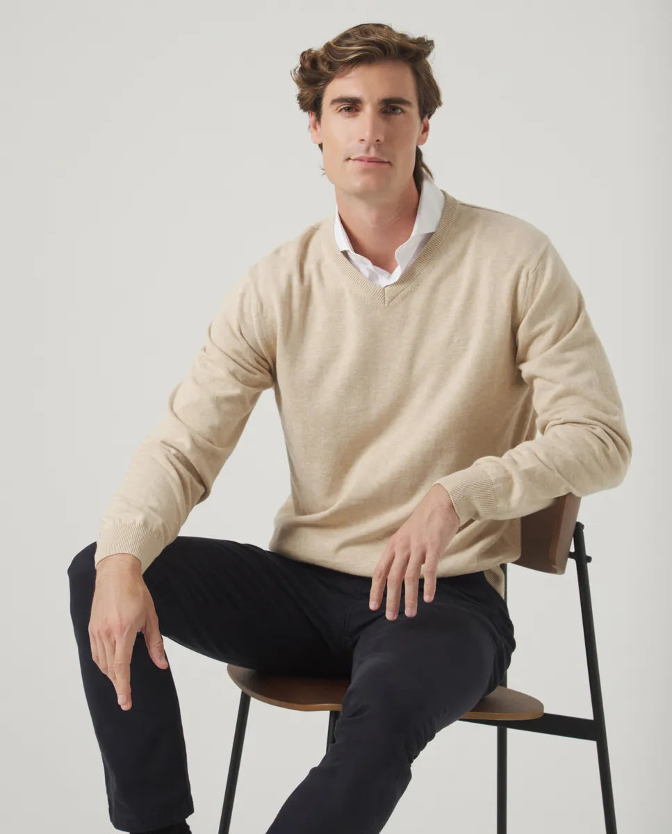 Jersey Classic V Neck Cotton Beige