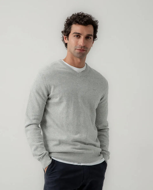 Jersey Classic V Neck Cotton Gris | SCOTTA