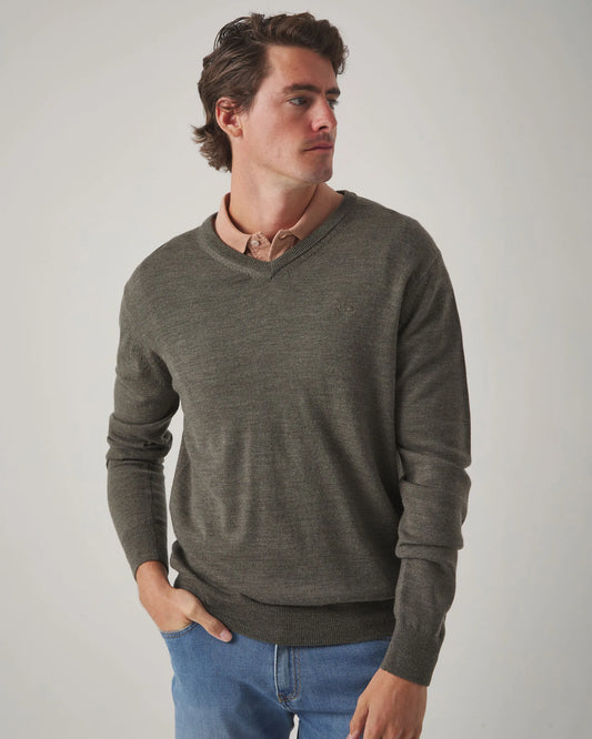 Jersey lana cuello pico verde