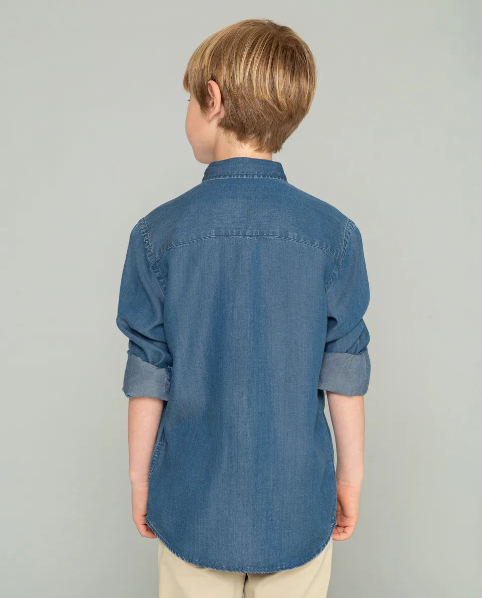 Camisa de niño azul denim