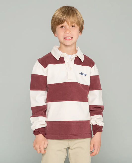 Polo niño rugby stripes moto burdeos