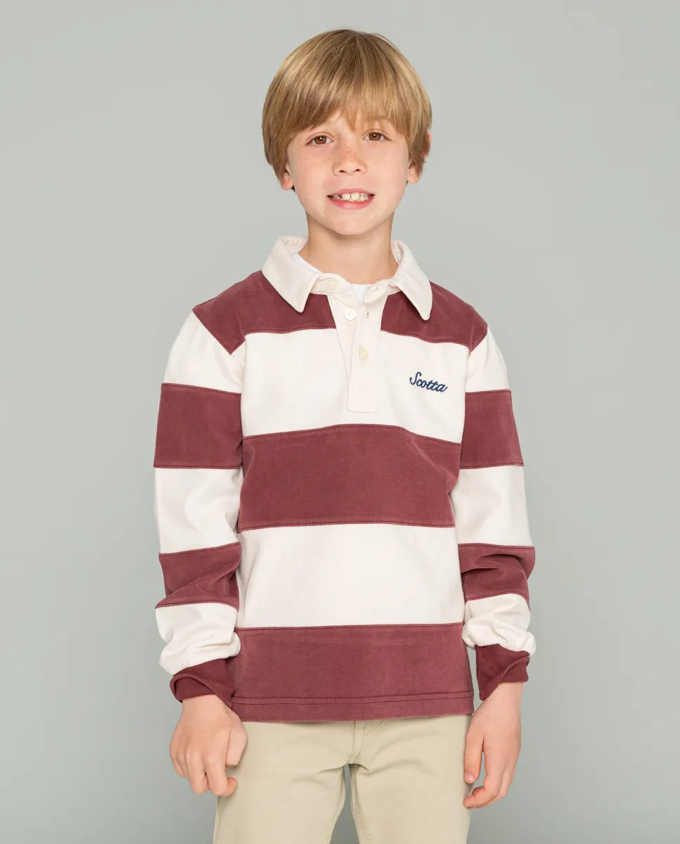 Polo niño rugby stripes moto burdeos