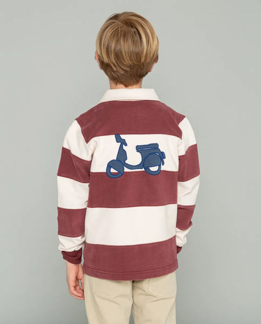 Polo niño rugby stripes moto burdeos
