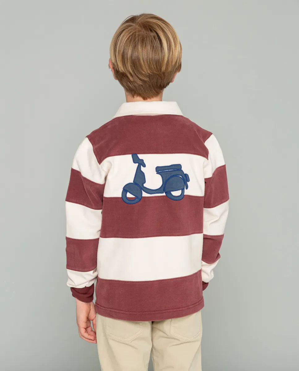 Polo niño rugby stripes moto burdeos