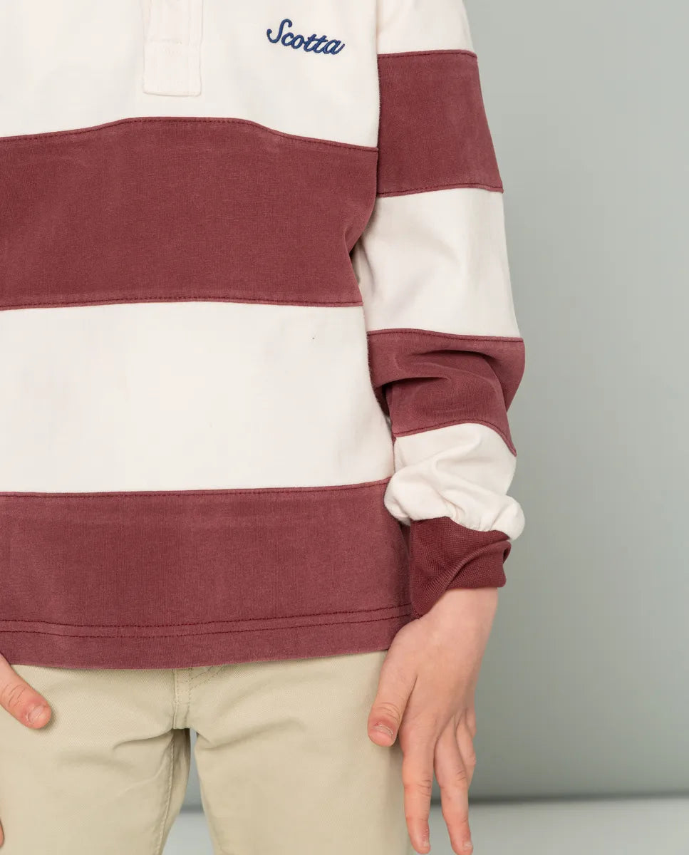 Polo niño rugby stripes moto burdeos