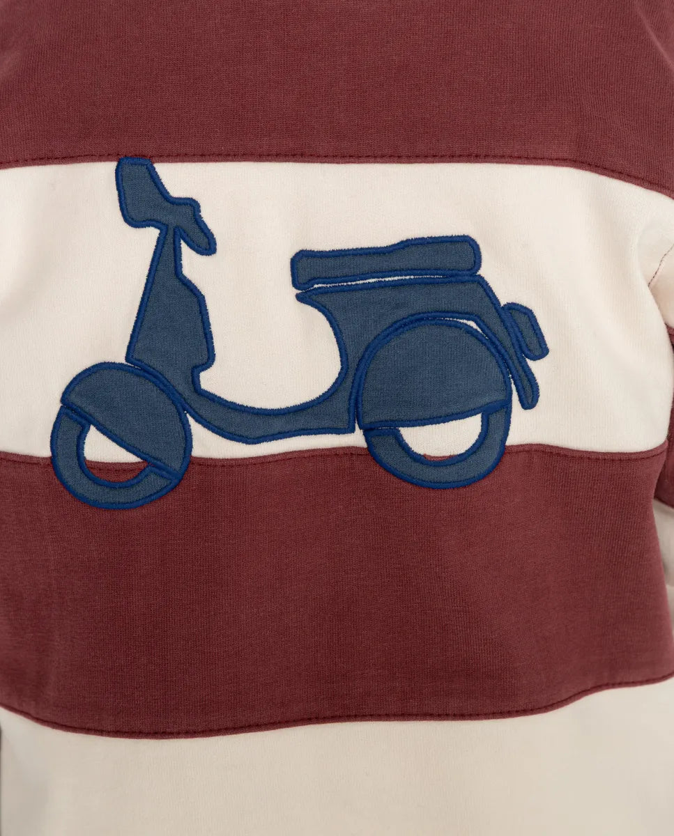 Polo niño rugby stripes moto burdeos