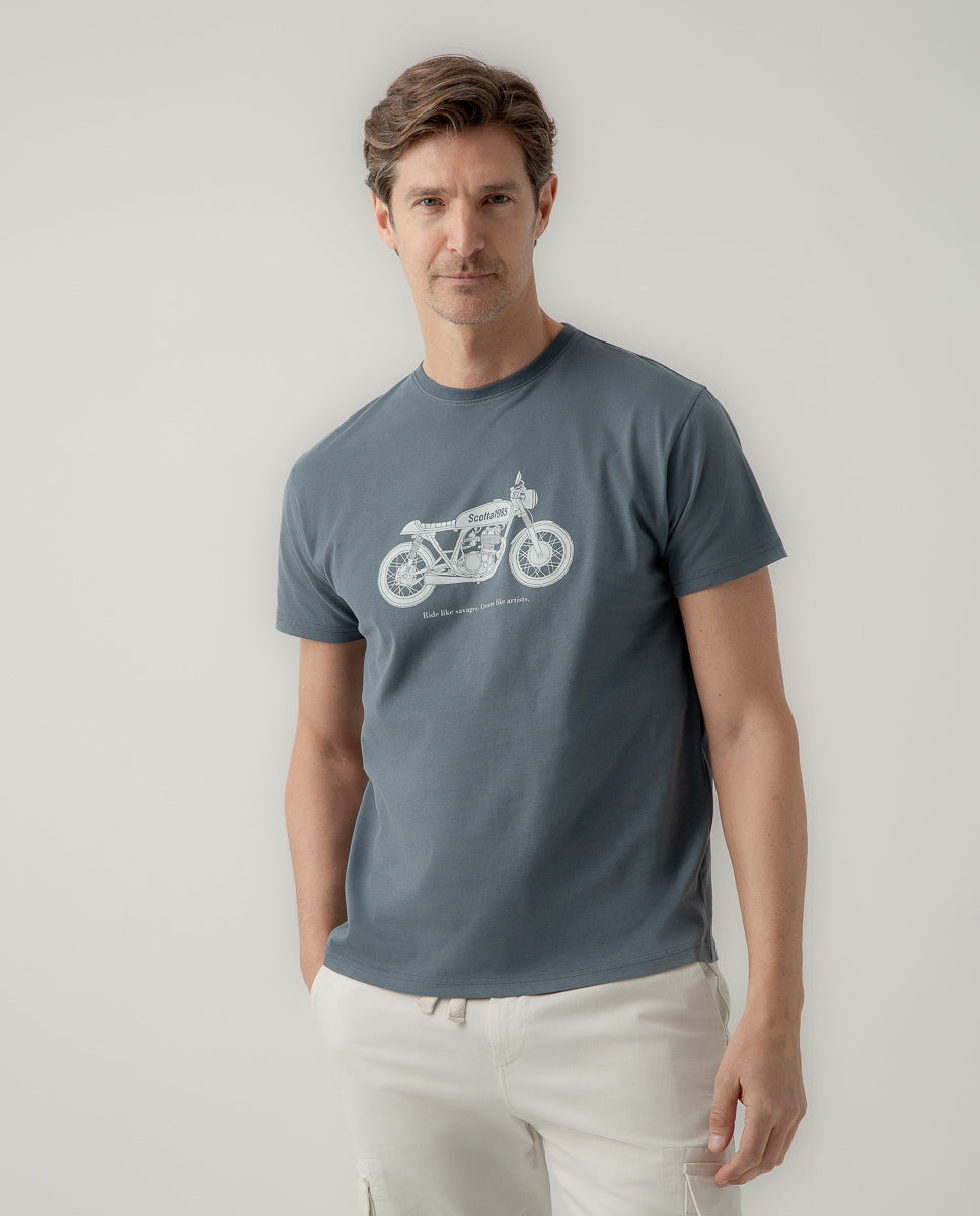 Camiseta moto savages azul grisáceo | SCOTTA