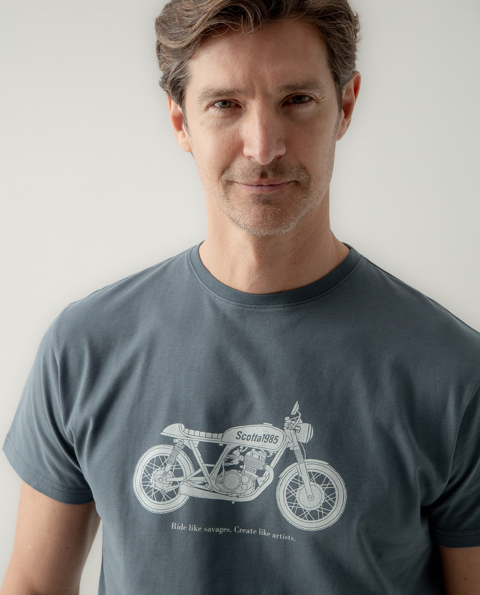 Camiseta moto savages azul grisáceo | SCOTTA
