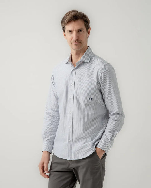 Camisa Oxford rayas pocket azul grisáceo | SCOTTA