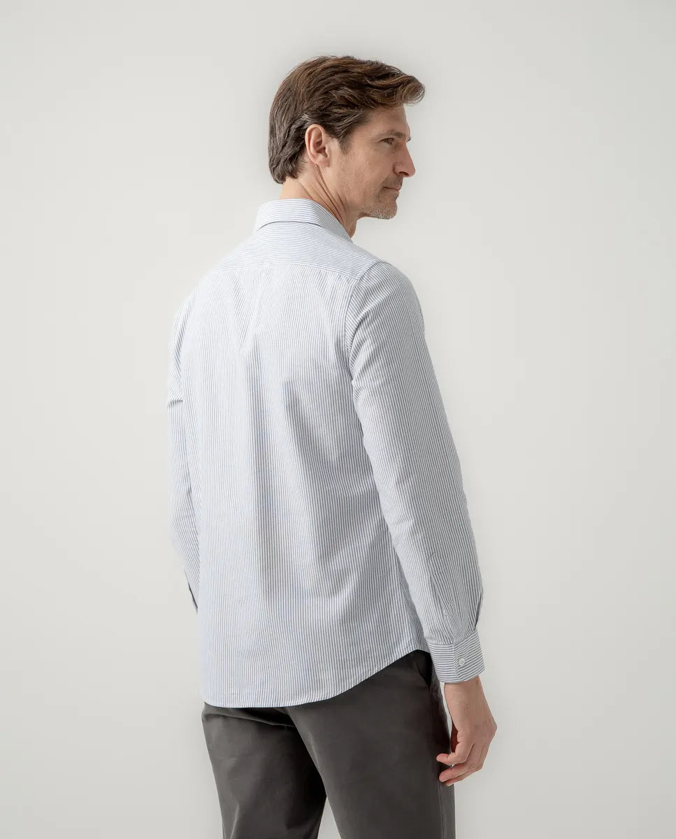 Camisa Oxford rayas pocket azul grisáceo | SCOTTA