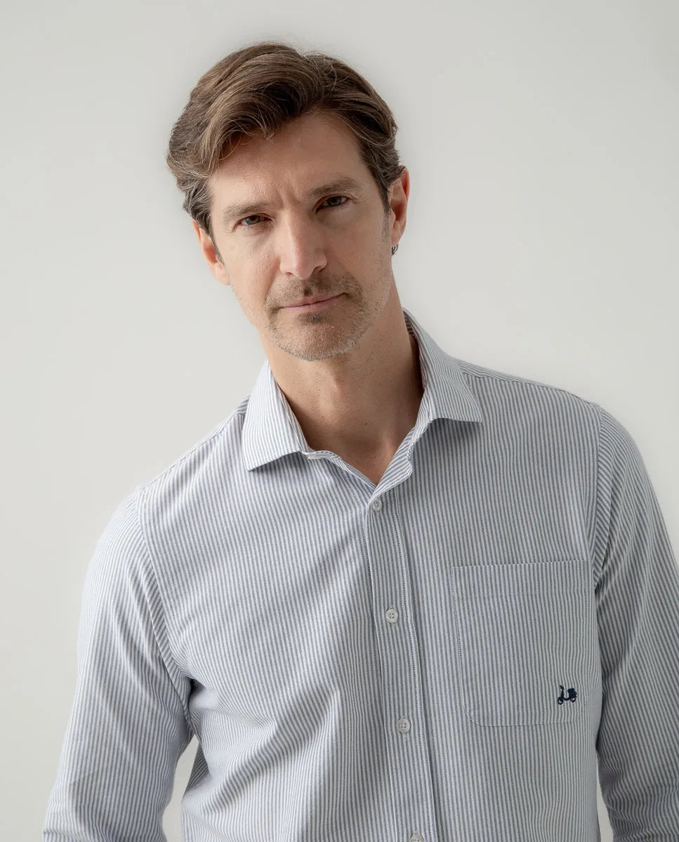 Camisa Oxford rayas pocket azul grisáceo | SCOTTA