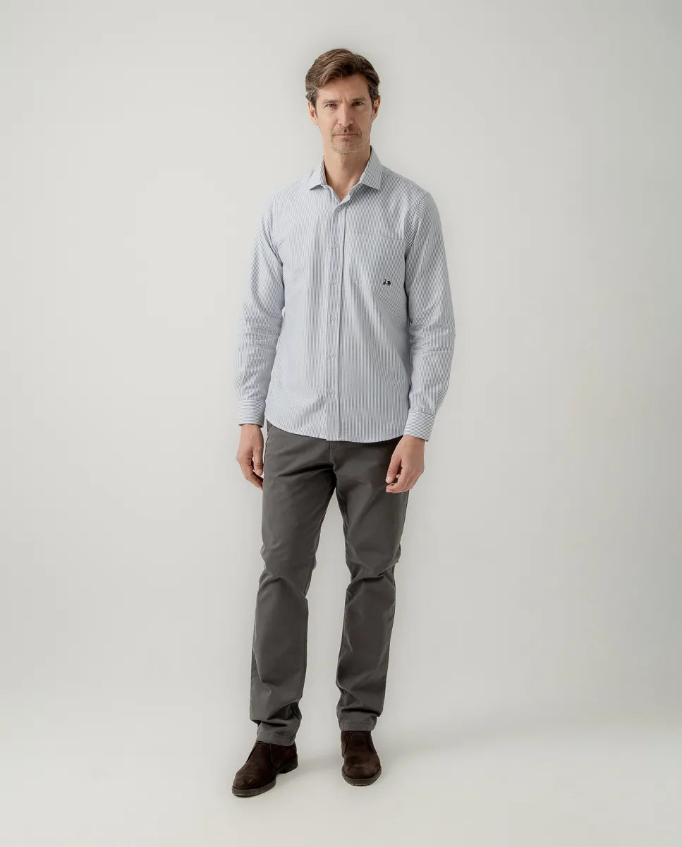 Camisa Oxford rayas pocket azul grisáceo | SCOTTA