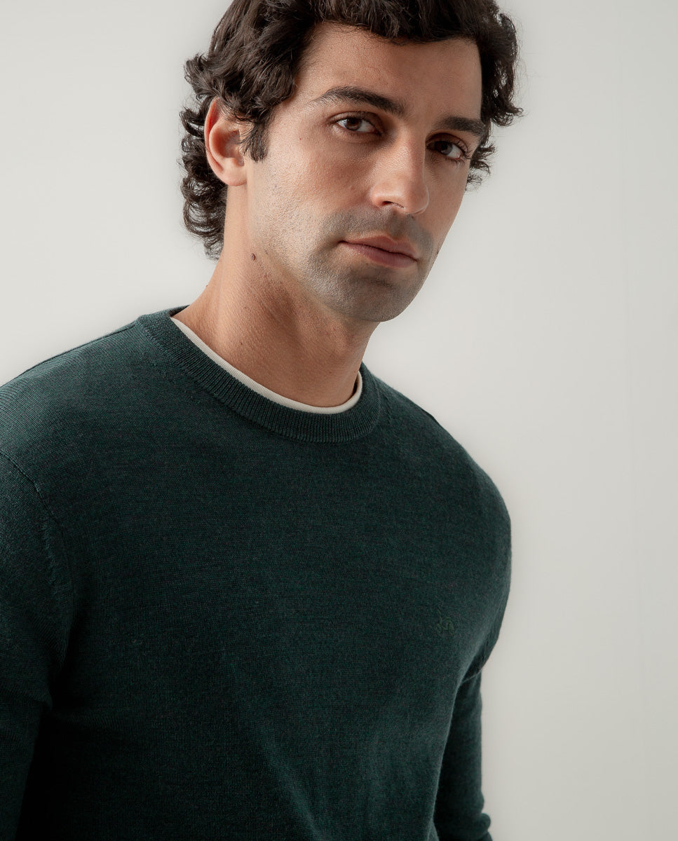 Jersey crew neck merino verde botella | SCOTTA