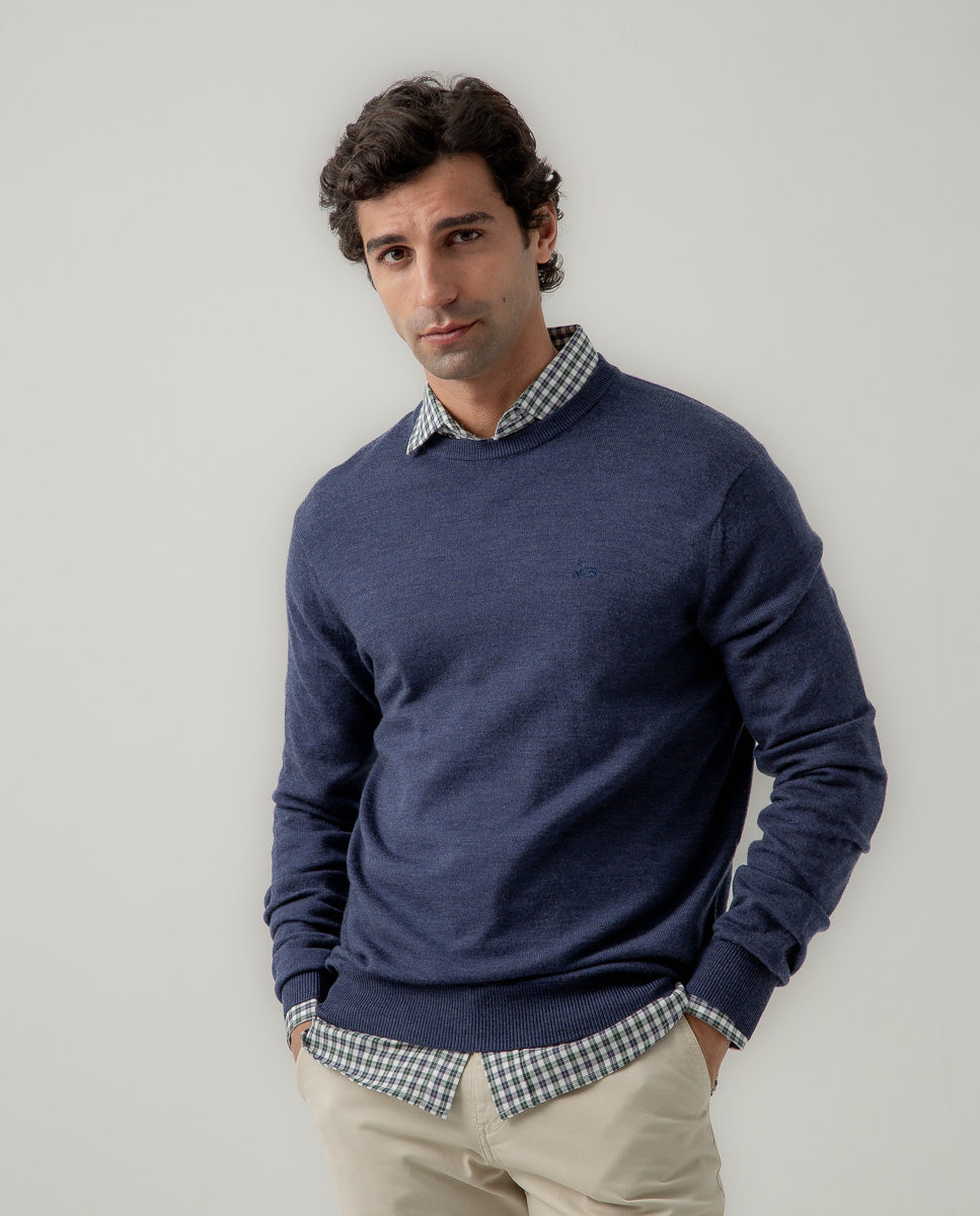 Jersey crew neck merino denim | SCOTTA